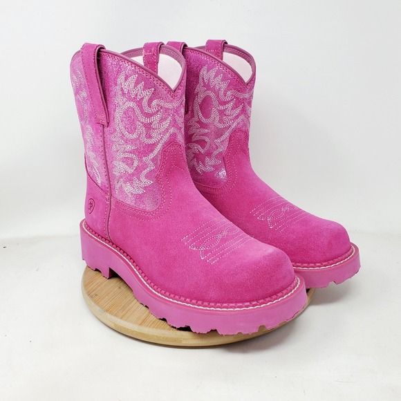 Ariat Fatbaby Boots Womens 8 Pink Suede Metallic Cowboy Western Shoes - Picture 2 of 14